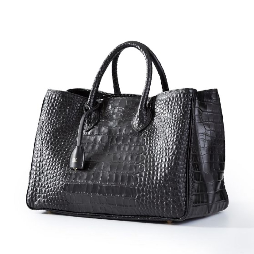MARK & GRAHAM BLACK ELISABETTA CROC EMBOSSED HANDBAG